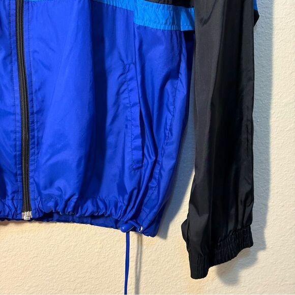 Cheetah Vintage Black Blue  Windbreaker Men L Full Zip Vinted Pockets Hood. - Picture 5 of 12